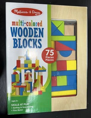 NEW Melissa & Doug 75-Pcs Multi-Colored Wooden Blocks Shapes Building Set - Image 1 of 2