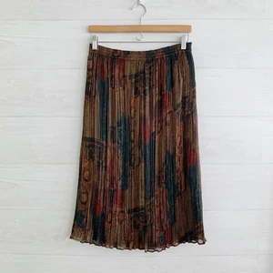 Vintage Mark Shale - Dark green floral crinkle pull on midi skirt, M - Picture 1 of 4
