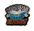 Vintage Reading Rocks Book Stars Lapel Pin Back Hat Bag Teacher Student Prize