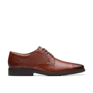 Clarks Mens Clarkslite Tie Brown Leather Dress Oxford Shoes - Picture 1 of 5
