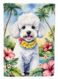 Bichon Frise 2 Tropical Flowers Flag - Picture 1 of 12