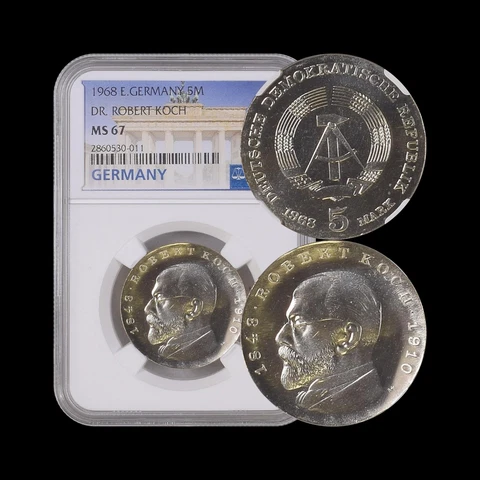 GERMANY, East. 1968, 5 Mark - NGC MS67 - Top Pop 🥇 DDR, Robert Koch Cover