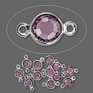 Link, 12 Silver Plated Brass 8mm Long w/ 4.0-4.1mm Swarovski Amethyst Crystals * - Picture 1 of 1