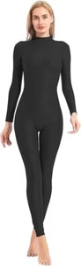 Women's High Neck Zip One Piece Unitard Full Body Leotard Bodycon Jumpsuit - Picture 1 of 10