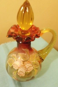Fenton Art Glass Cruet WOODLAND BOUQUET Signed w Box - Hand Painted - Picture 1 of 8