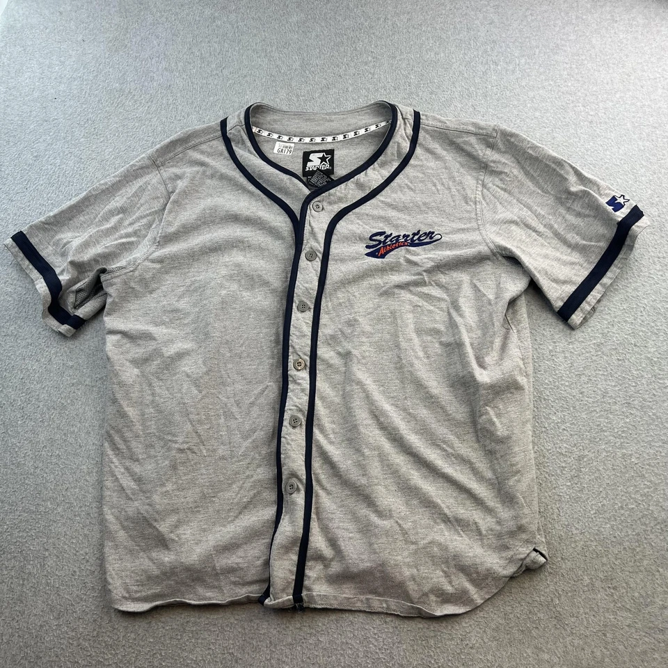Vintage Starter Athletics Baseball Jersey Shirt Mens XL Gray Baseball Button Up - Image 1 of 4