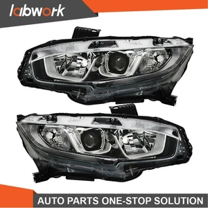 Labwork Halogen W/LED DRL Headlight For 2016-2020 Honda Civic Electroplated Pair - Picture 1 of 16