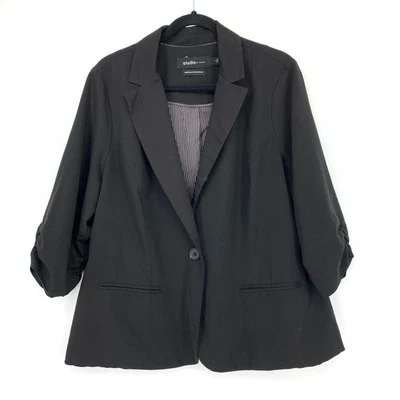 Chaqueta Blazer Studio By Torrid Acanalada Manga 3/4 Para Mujer Talla 1X Negra Un Botón Foto 1 de 4
