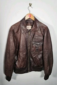 Chaqueta de vuelo vintage de cuero real para hombre mediana bombardero marrón suave retro - Imagen 1 de 17