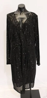 City Chic Women's  Long Sleeve Sequin Faux Wrap Dress MH7 Black Large(20) - Image 1 of 4