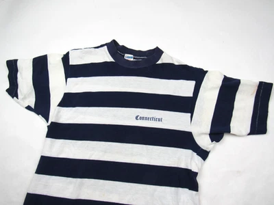 Vtg 1970's Champion Blue Bar Striped Surf Connecticut T Shirt Mens Sz L 70s USA - Image 1 of 4