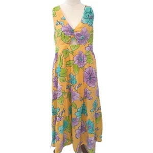 Maxi Vestido Floral Naranja Púrpura Talla 14 Deportiva Corte Sin Mangas - Imagen 1 de 7