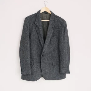 Harris Tweed Coat Tailored Handwoven Blazer Gray Herringbone Men’s 46R EU 56 - Picture 1 of 16