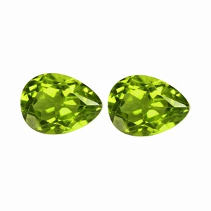 2.63 Ct [2 Pcs Pair] AAA Pear 8.1 x 6.8 MM 100% Natural Green Pakistan Peridot - Picture 1 of 4