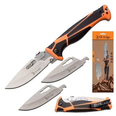 Cuchillo Plegable Elk Ridge 3x Intercambiable 4" Hoja de Acero Mango de Agarre Texturizado Foto 1 de 4