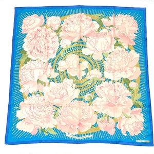 Sciarpa HERMES Les Pivoines Carre 90 seta 100% blu con etichette senza scatola usata. - Foto 1 di 10