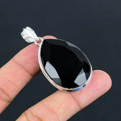 Ciondolo gioiello in argento sterling 925 regalo pera spinello nero 2,2" VJ 816 - Immagine 1 di 4