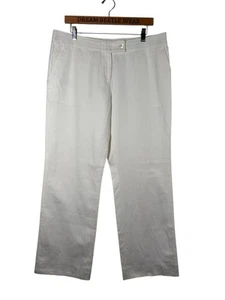 Carolina Herrera White Cotton Linen Tailored Trousers Size 14 Straight Leg - Picture 1 of 9