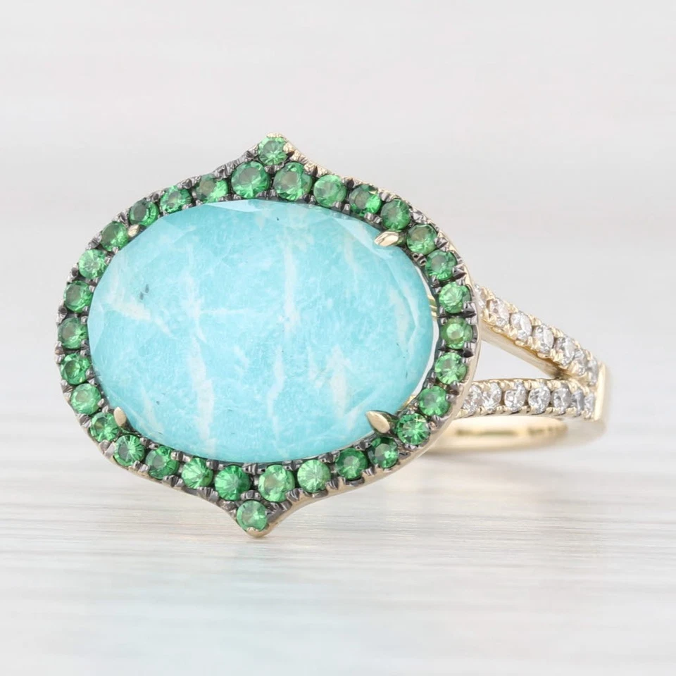 New Doves by Doron Paloma Amazonite Tsavorite Ring 14k Yellow Gold Size 6.75 - Image 1 of 4