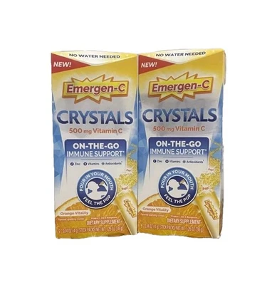 2 Cajas Cristales Emergen-C 500 mg NARANJA Vitamina C 9 Varillas 18 Paquetes Total 08/25 Foto 1 de 3
