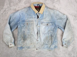 Men's Vintage Eddie Bauer Blanket Lined Distressed Blue Bomber Jean Denim Jacket - Picture 1 of 10