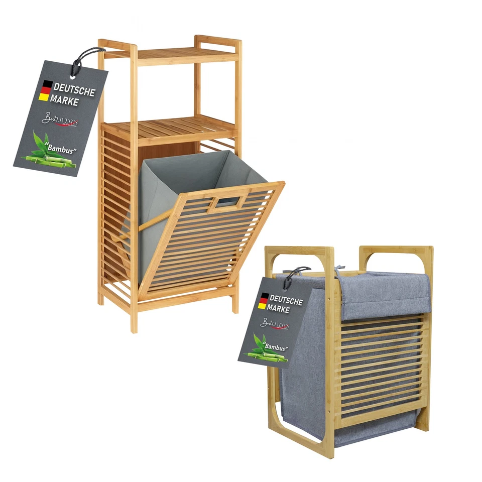 Wäschesammler Bambus Wäschekorb Bambusregal Wäschetonne Wäschesortierer Regal - Bild 1 von 4