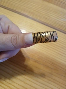 Remnant 75 FAKE ACRYLIC SQUARE FRENCH NAIL TIPS ART GOLD BLACK TIGER STRIPE - Picture 1 of 4