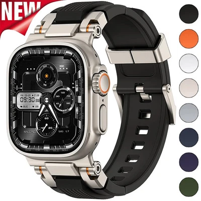 Pulseira de metal silicone para Apple Watch Ultra3 SE 11 10 98765 42/44/45/46/49mm - Imagem 1 de 4