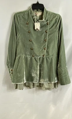 Chaqueta plumero militar con dobladillo con volantes de terciopelo verde Free People XS nueva con etiquetas Foto 1 de 4