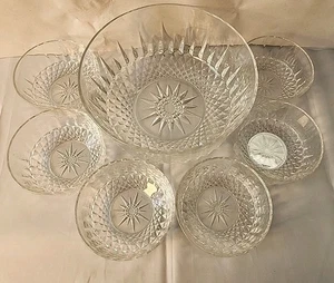 Lote 7 platos para servir frutas ensalada vidrio Starburst Arcoroc Francia de colección + 6 cuencos laterales  - Imagen 1 de 12