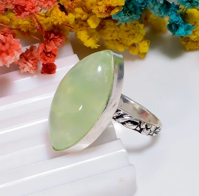 Anel de pedra preciosa em forma de marquesa pré-nita natural 6 EUA feito à mão presente joia da moda - Imagem 1 de 4