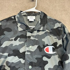 Champion Coach Stadium Jacket Men Medium Urban Gray Camo Button Up Polyester NEW - Picture 1 of 13