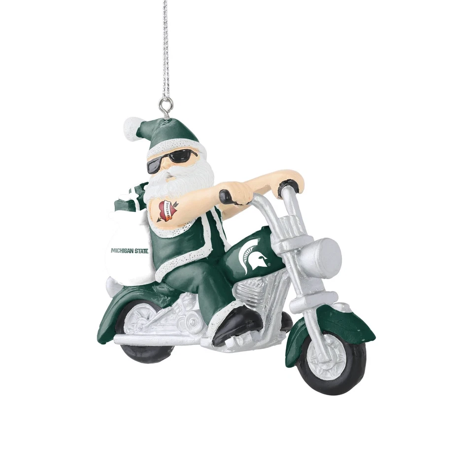 Michigan St Spartans Christmas Tree Holiday Ornament Santa On Motorcycle - Logo - Image 1 of 1