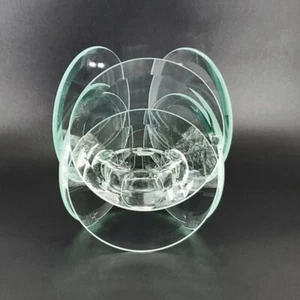 Beveled Clear Glass Disks Votive Candle Holder Minimalist Modern Abstract VTG - Picture 1 of 6