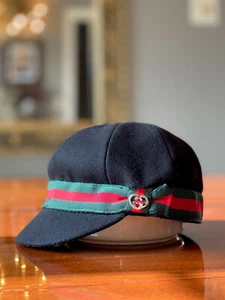 toddler girls GUCCI black wool cashmere Small red green web GG winter hat cap - Picture 1 of 7