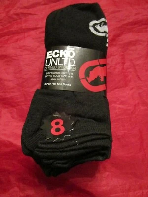 8 pares de calcetines de punto plano Ecko Unltd para niños corte bajo no show negros 3-9  Foto 1 de 4