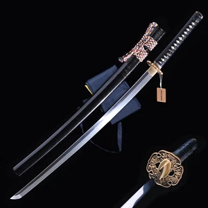 Katana Sword Real T10 Steel Clay Tempered Real Hamon Brass Tsuba Set Very Sharp - Bild 1 von 12
