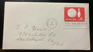 FDC First Day of Issue: #U563 – 8c 1971 rose red Bowling envelope/stationary - Picture 1 of 1