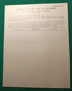 DOCUMENT - COMITÉ D'ACTION PAYSANNE - AGRICULTURE NATIONALE 1935 - Imagen 1 de 2