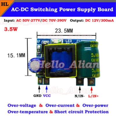 Mini AC-DC Converter 110V 220V 230V to DC 12V 300mA Switching Power Supply Board - Image 1 of 4