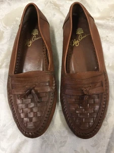 Oleg Cassini Shoe 9 Brown Woven Leather Loafers Tassels Brazil travel cruise fun - Picture 1 of 10