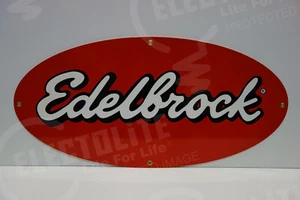 EDELBROCK LARGE OVAL DEALERSHIP SIGN. 13.5" X 28" - Picture 1 of 5