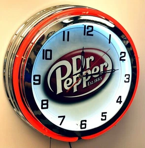 19" Dr Pepper Est 1885 Double Neon Red Neon Clock Mancave Bar - Bild 1 von 2