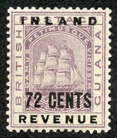 BRITISH GUIANA SG184 1888-89 INLAND REVENUE 72c dull purple fine M/M Cover