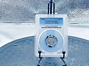 Tres centavos 1868 3CN PCGS limpios sobre detalles sin circular #55478423 - Imagen 1 de 2