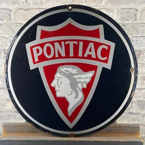 Letrero Esmaltado PONTIAC ø 19.7" (50cm) Bonito Retro Vintage Porcelana Industrial Decoración - Imagen 1 de 16