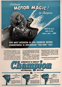 Champion Deluxe 1948 motor fueraborda doble anuncio original - Imagen 1 de 1