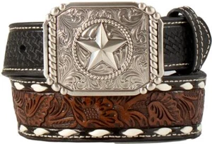 3D Western Boys Belt Youth Leather Tapered Embossed Floral Black D1200041107 - Picture 1 of 1