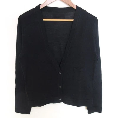PRADA SPORT Prada Sport Wool Silk Pocket V-neck Knit Cardigan L Navy Women USED - Image 1 of 4