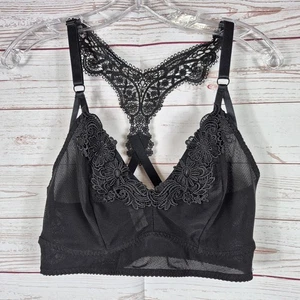 Torrid 0 schwarz Bralette Dessous Netz Spitze Racerback bestickt Blumen Gr. Large - Bild 1 von 4